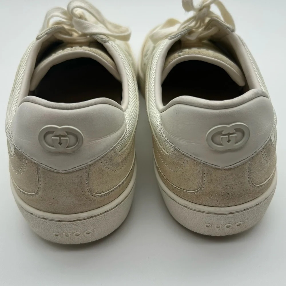 Gucci G75 light Beige Suede Low Top Lace up Sneakers Trainers Size 9